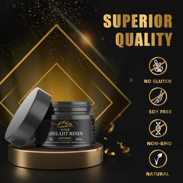 Shilajit Cream jar showcasing natural energy-boosting ingredients, rich in fulvic acid and essential trace minerals.