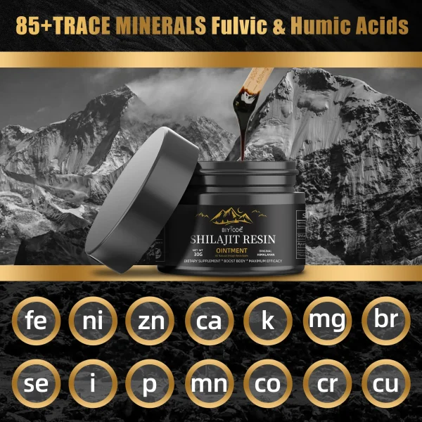 85+ trace minerals, including Fulvic and Humic Acids, supporting health and wellness.