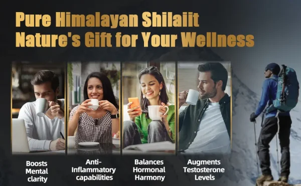 Pure Himalayan Shilajit, boosts mental clarity, anti-inflammatory properties, balances hormones, enhances testosterone levels.