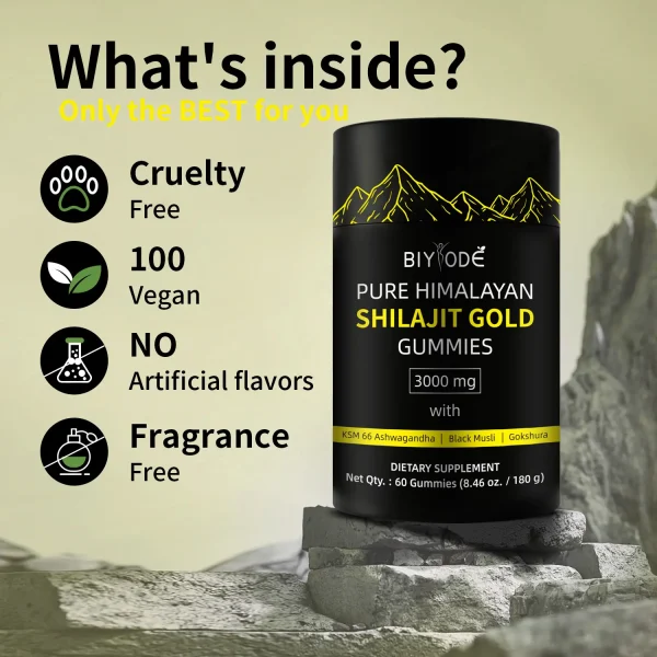 Cruelty-free, 100% vegan Shilajit Gummies with no artificial flavors or fragrances