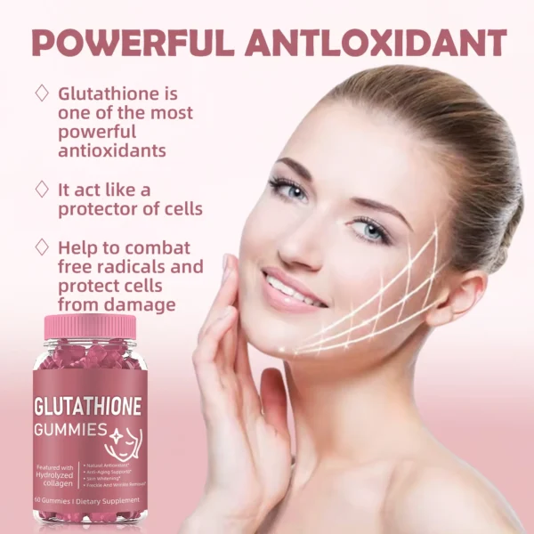 Glutathione Gummies – Skin Brightening Supplements with 500mg Glutathione for Even Skin Tone, Antioxidant Protection, and Liver Detox Support.