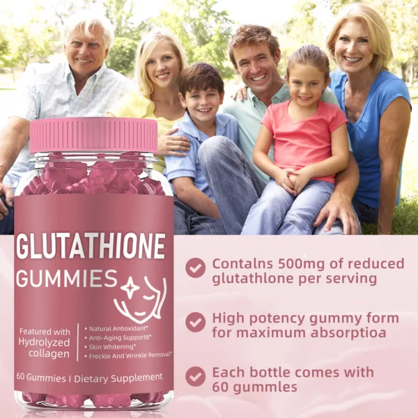 Contains 500mg of reduced Glutathione per serving, high potency gummy form for maximum absorption, 60 gummies per bottle.
