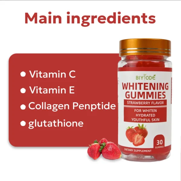 Whitening Gummies Active Ingredients - Glutathione, Collagen Peptide, Vitamin C, Vitamin E